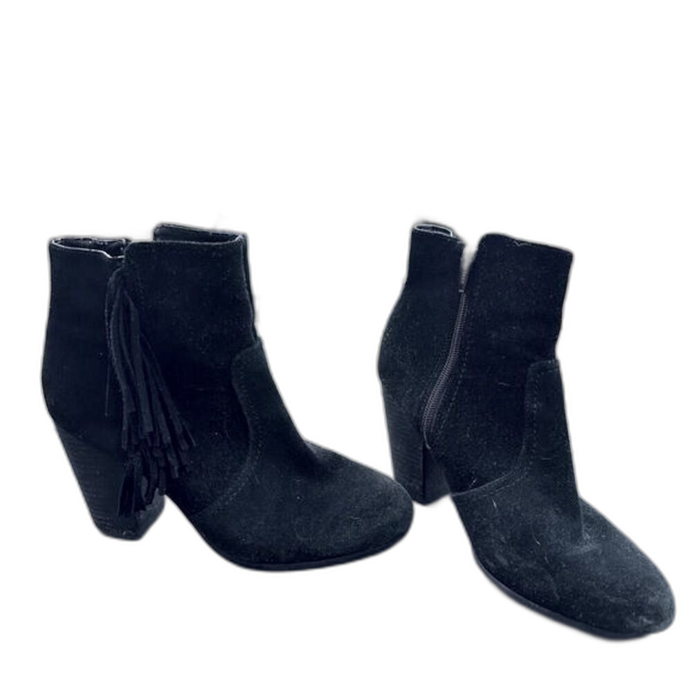 H&M Black Suede Fringe Boots Size 8 Western Cowgirl Festival Indie Edgy Modern